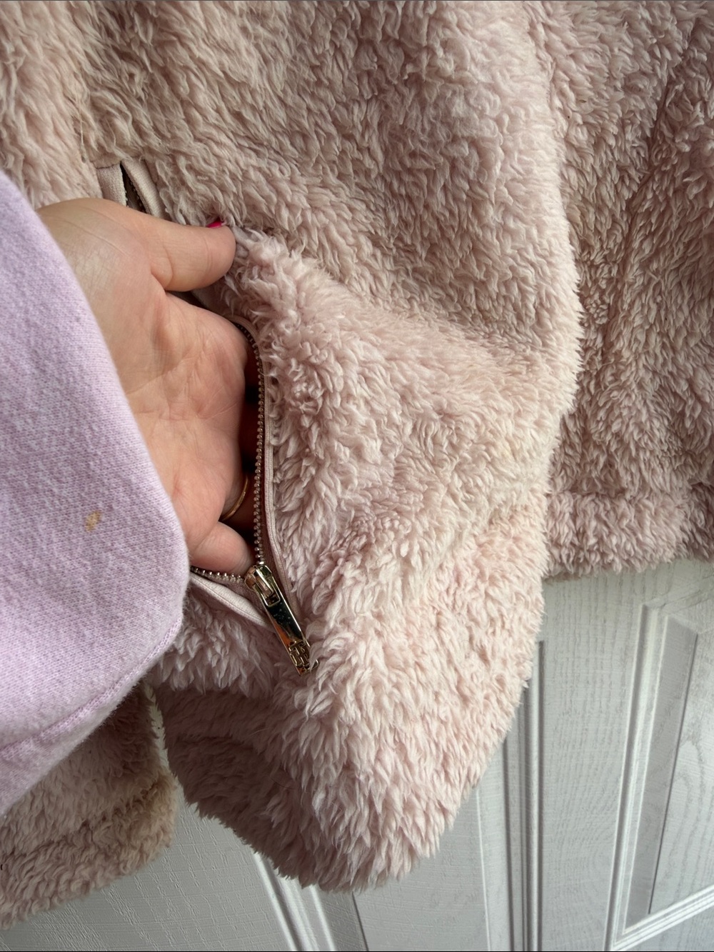 Tommy Hilfiger Blush Pink Teddy Cozy Sherpa Quarter Zip Pullover Size Large - Picture 6 of 8